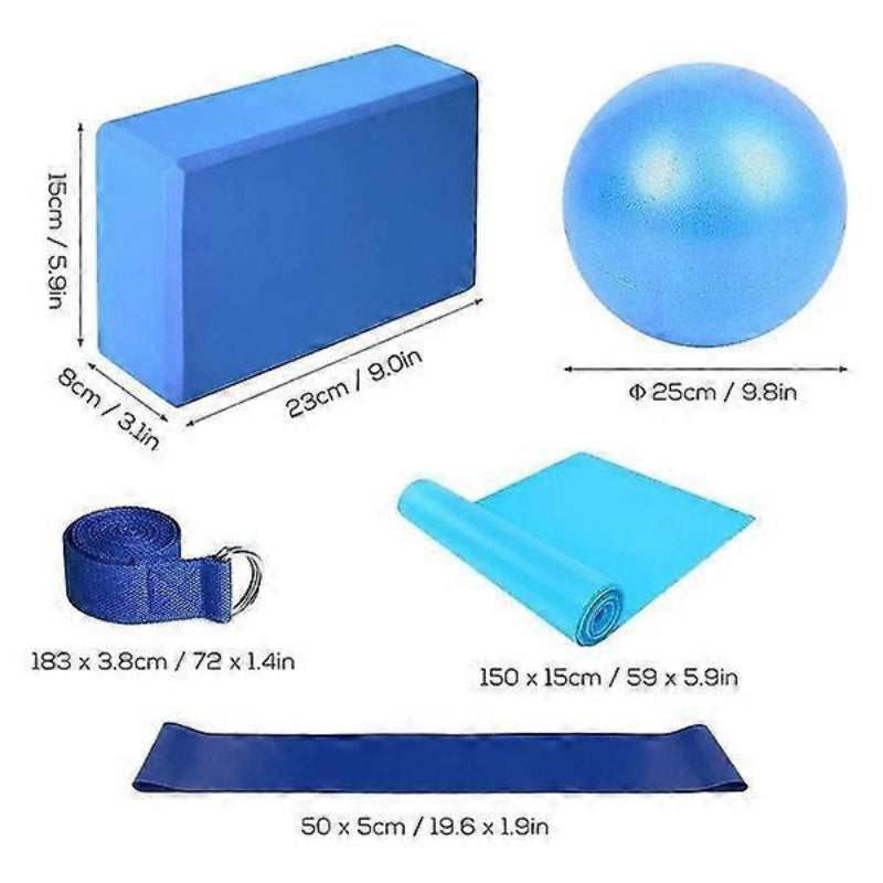 5pc Yoga Set Yoga Ball Block Elastic Band Stretch Band Resistance Circle Home Gym Kit