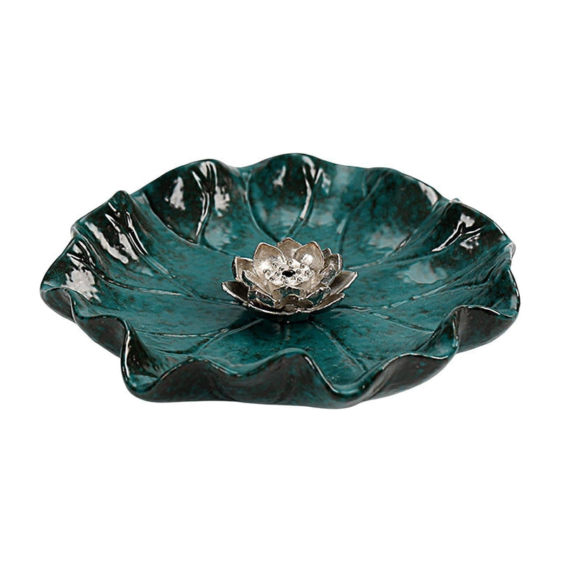 Lotus Leaf Ceramic Incense Burner Mini Tray for Teahouse Living Room Yoga Room Decor