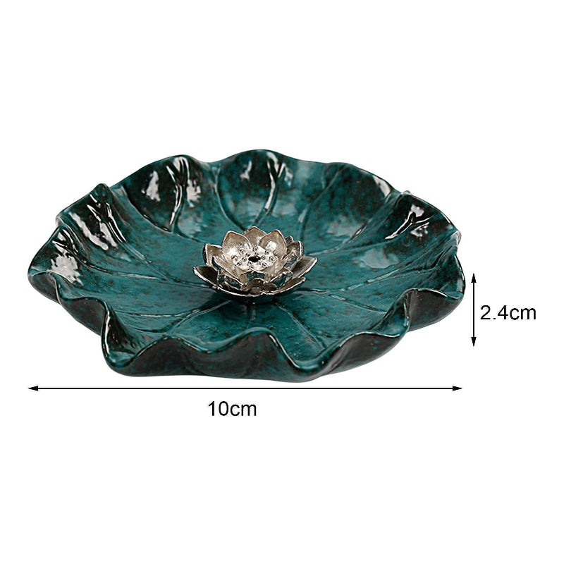 Lotus Leaf Ceramic Incense Burner Mini Tray for Teahouse Living Room Yoga Room Decor