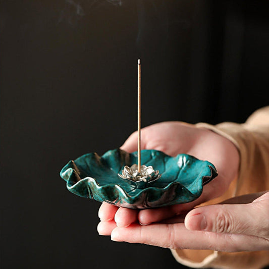 Lotus Leaf Ceramic Incense Burner Mini Tray for Teahouse Living Room Yoga Room Decor