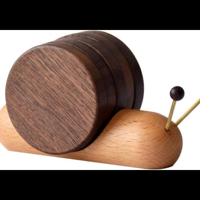 Round Wooden Coaster Set Black Walnut Funny Snail Shape Drink Coasters Holder