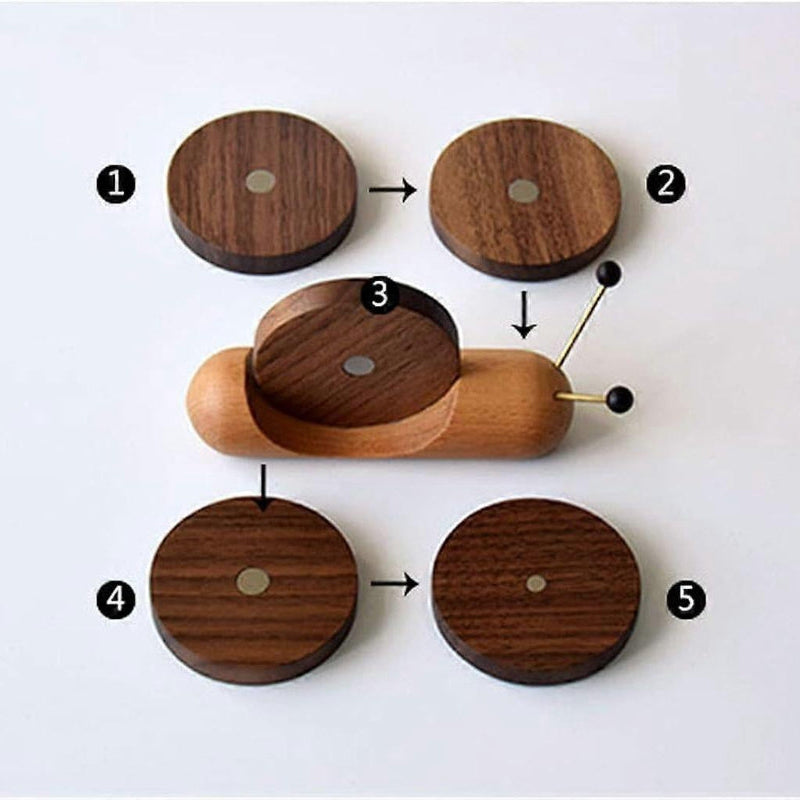Round Wooden Coaster Set Black Walnut Funny Snail Shape Drink Coasters Holder
