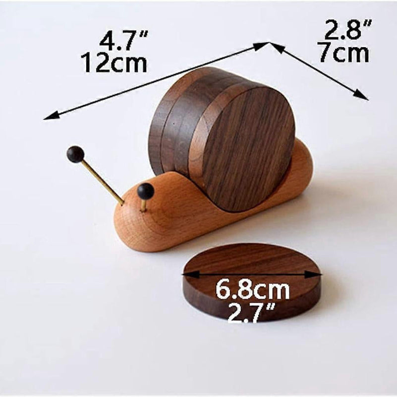 Round Wooden Coaster Set Black Walnut Funny Snail Shape Drink Coasters Holder