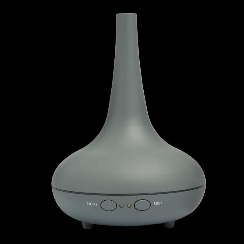 Ultrasonic Diffuser 200ml – Essential Oil Humidifier with 12‑Colour LED Light, Dark Wood Grain, 3 Oils Included - Matte Grey