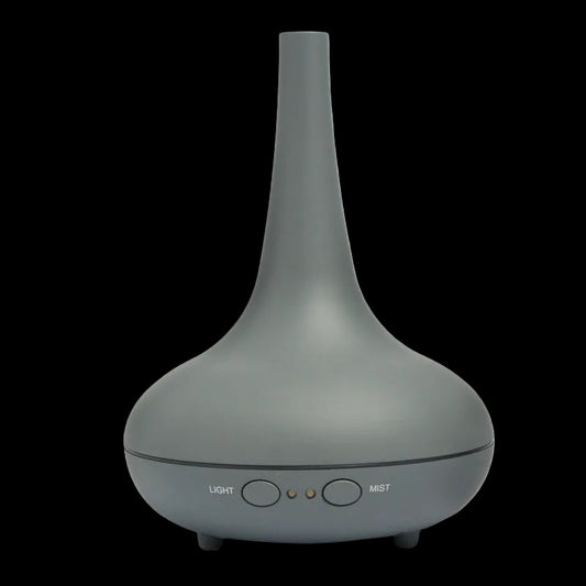 Ultrasonic Diffuser 200ml – Essential Oil Humidifier with 12‑Colour LED Light, Dark Wood Grain, 3 Oils Included - Matte Grey