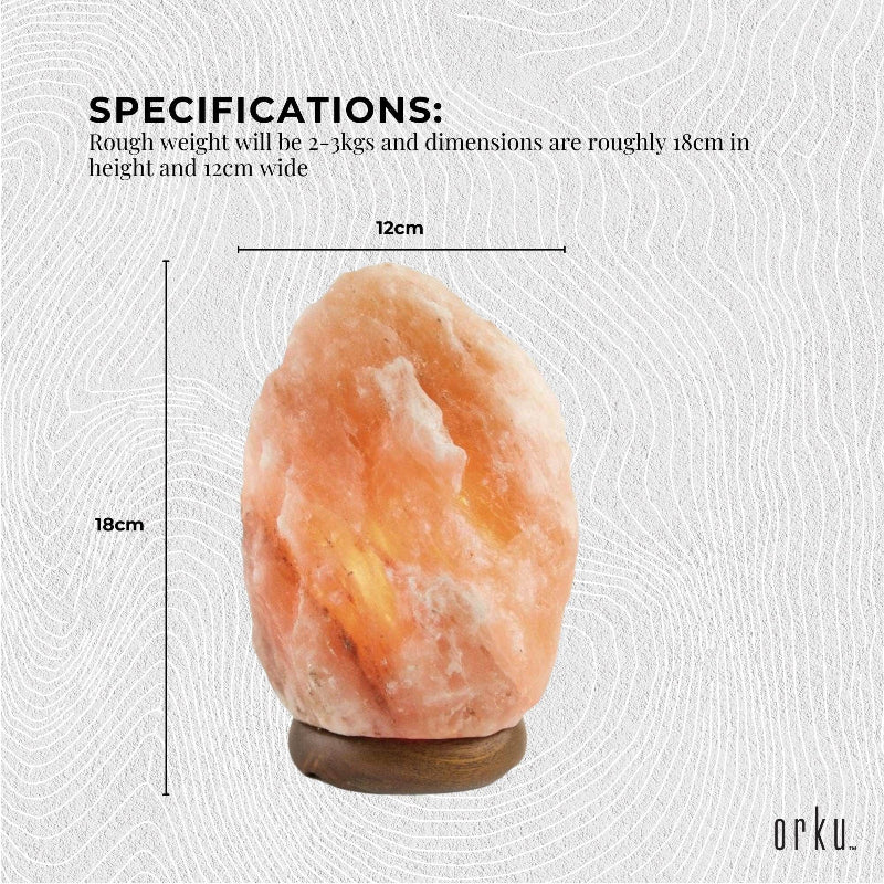 2–3kg Himalayan Pink Salt Lamp with Wooden Base 18cm x 12cm 12V 12W E14 Bulb Included