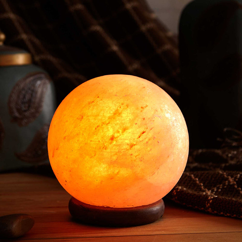6.5 Inch Himalayan Pink Salt Sphere Lamp 5kg Wooden Base 12V 12W E14 Bulb Included