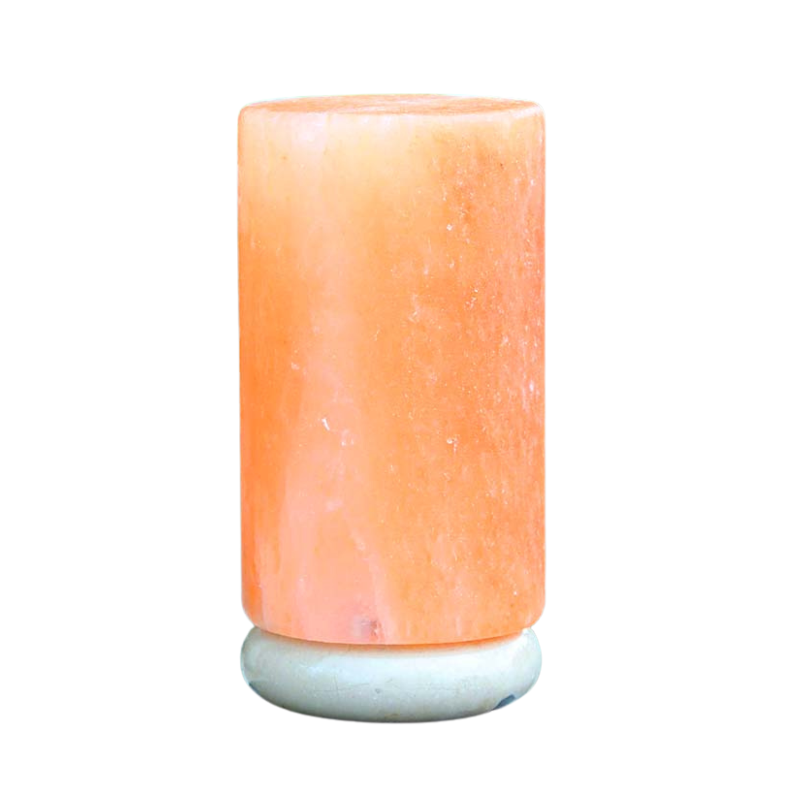 Carved Cylinder Pink Salt Lamp 10x10x15cm Wooden Base 12V 12W E14 Bulb Included