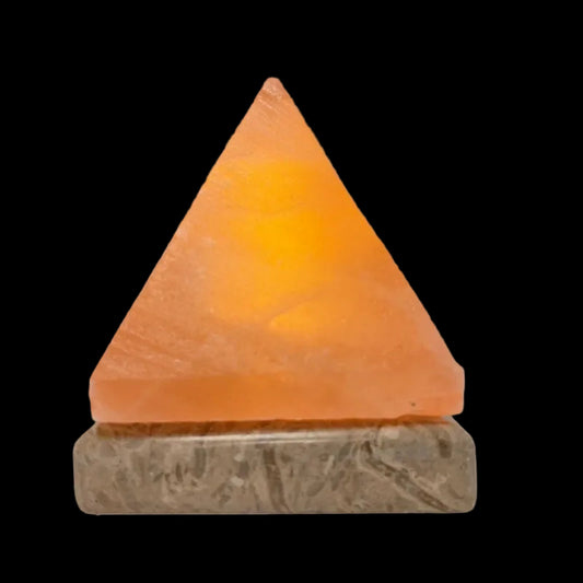 Pyramid Pink Salt Lamp USB Powered with Warm LED and 7.5cm Marble Base