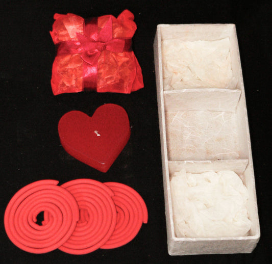 Red Heart Candle Spa Giftset with Heart Candle Incense Coils and Pot Pourri Sachet