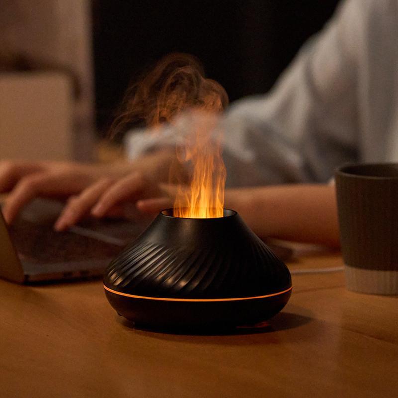Aromatherapy Flame Diffuser 130ml Humidifier with Volcano Mist Effect