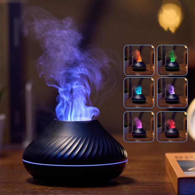 Aromatherapy Flame Diffuser 130ml Humidifier with Volcano Mist Effect