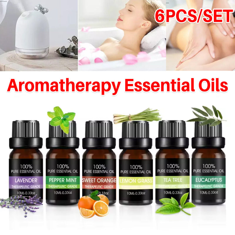 Natural Plant Essential Oil Gift Set 6 Bottles for Diffusers and Humidifiers
