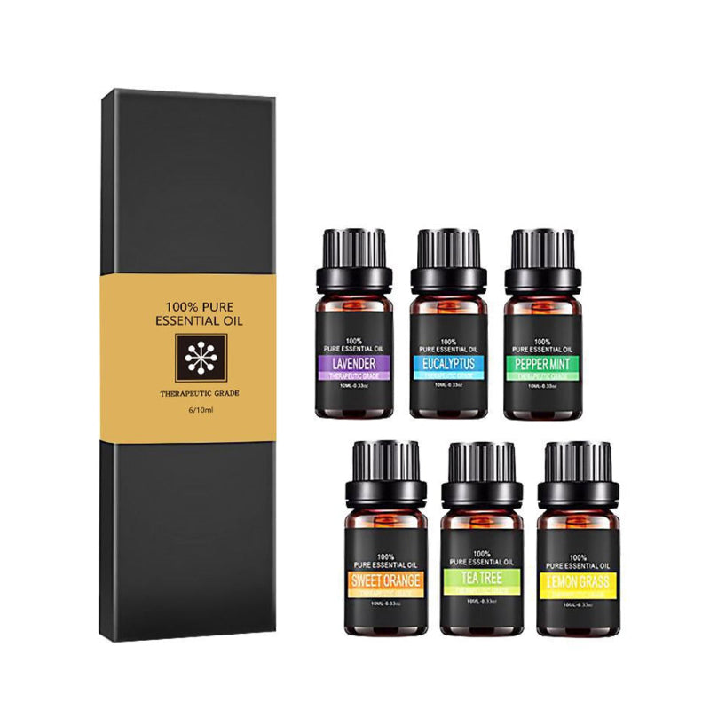 Natural Plant Essential Oil Gift Set 6 Bottles for Diffusers and Humidifiers