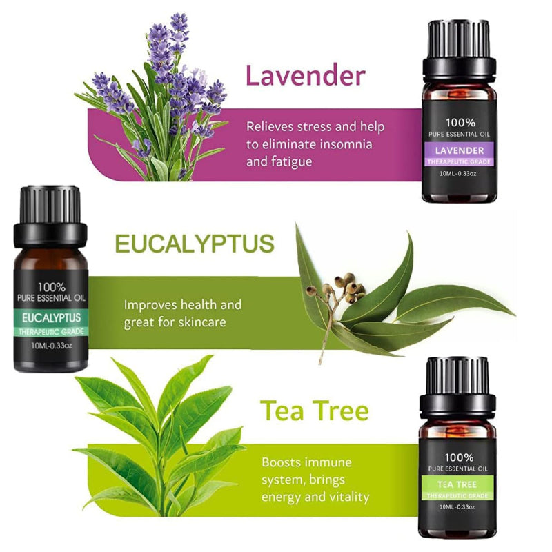 Natural Plant Essential Oil Gift Set 6 Bottles for Diffusers and Humidifiers