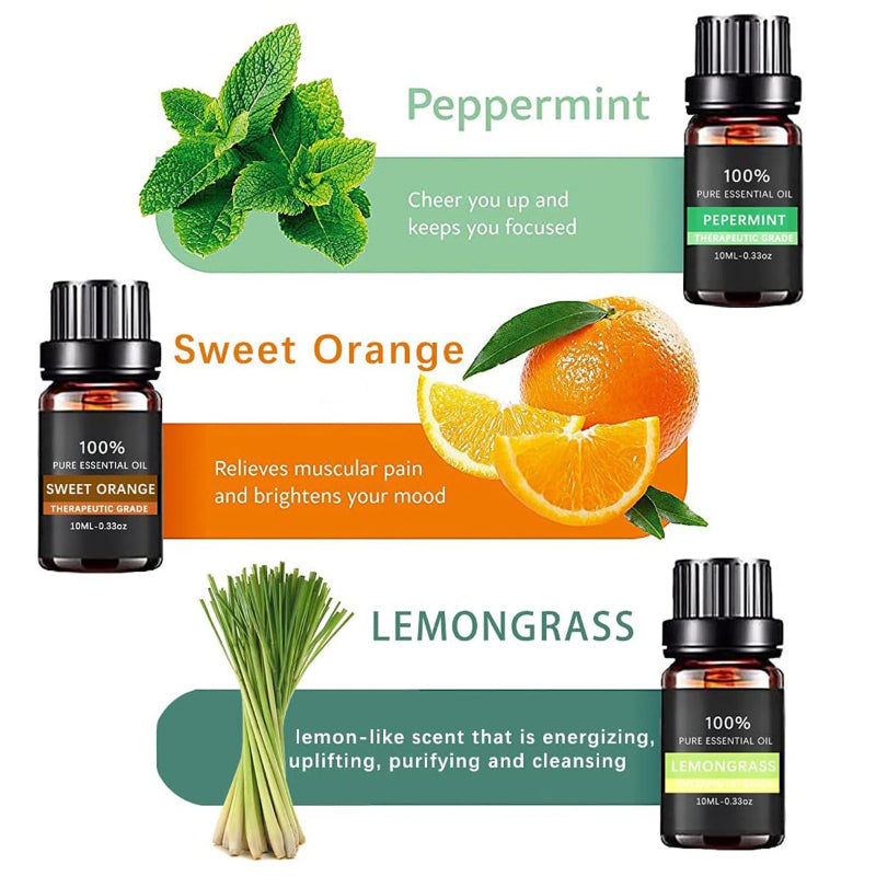 Natural Plant Essential Oil Gift Set 6 Bottles for Diffusers and Humidifiers