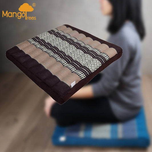 Thai Kapok Meditation Cushion 50x50cm Foldable Floor Seat Hypoallergenic Kapok Fibre- Brown