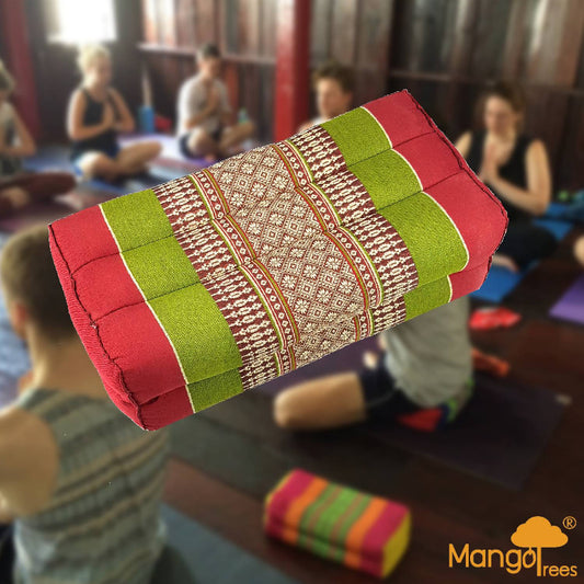 Thai Triangle Yoga Block Cushion 36 x 18 x 11 cm Kapok Filled Meditation Support Pillow -RedGr