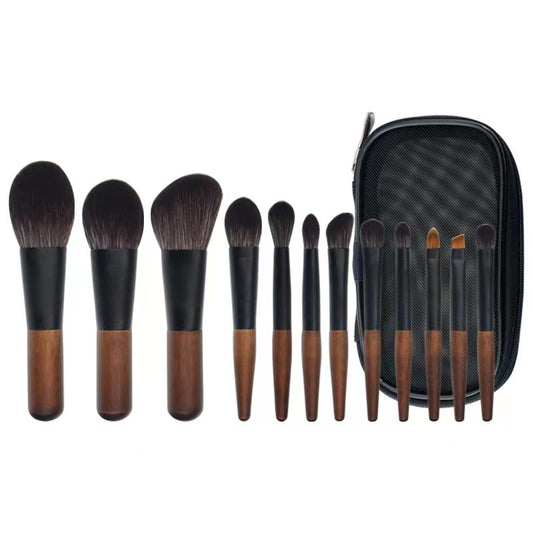 12‑Piece Mini Portable Makeup Brush Set – Soft Fiber Bristle Beauty Tool Kit with Storage Bag