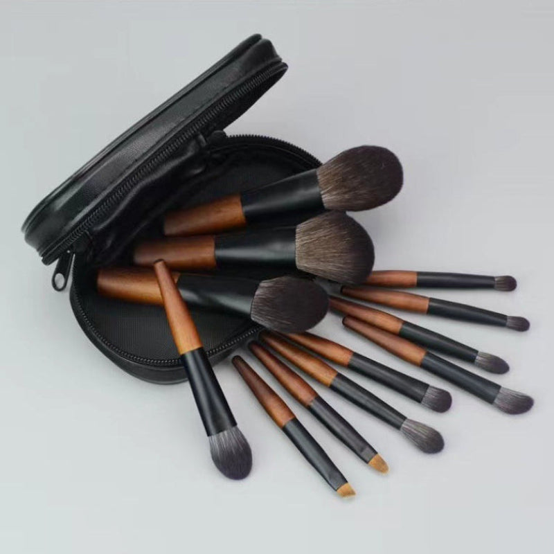 12‑Piece Mini Portable Makeup Brush Set – Soft Fiber Bristle Beauty Tool Kit with Storage Bag