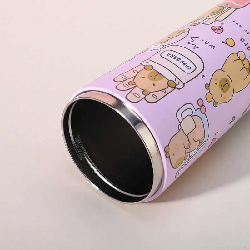 304 Stainless Steel Insulated Tumbler,Cartoon Design Portable Straw Cup for Home and Office(Pink)