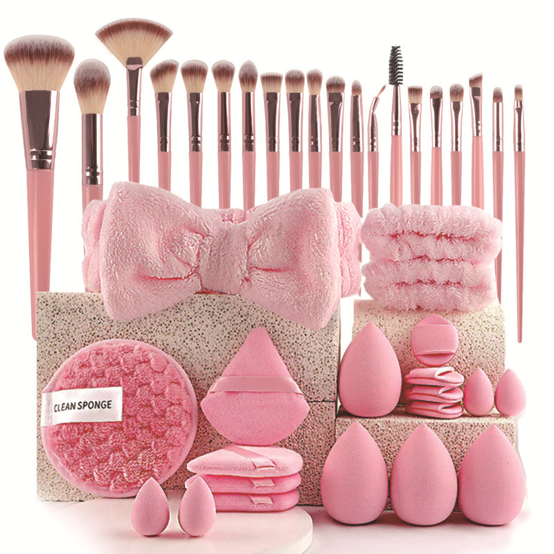 40 Piece Ultimate Beauty Tool Kit Pink Makeup Brushes Sponges Face Cleansing Set