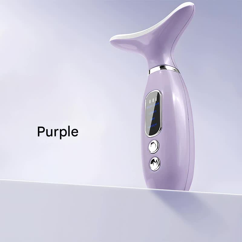 Multi Functional Neck and Face Beauty Massager Purple Constant Heat Ion Infusion Sonic Vibration