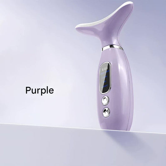 Multi Functional Neck and Face Beauty Massager Purple Constant Heat Ion Infusion Sonic Vibration