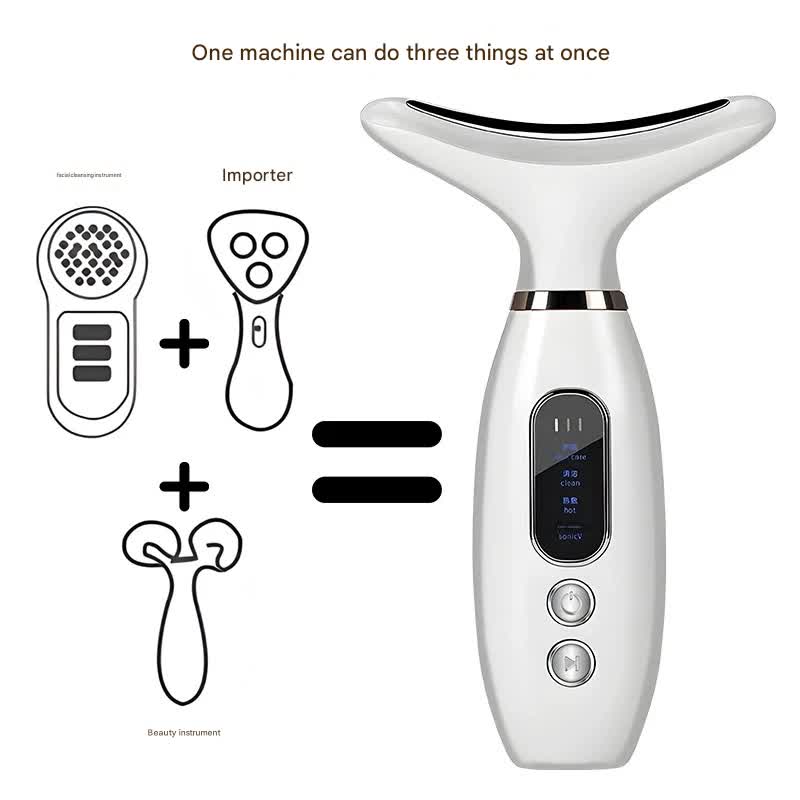 Multi Functional Neck and Face Beauty Massager Purple Constant Heat Ion Infusion Sonic Vibration