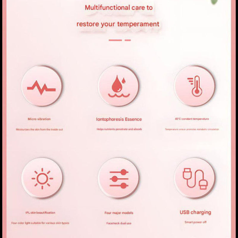 Multi Functional Neck and Face Beauty Massager Purple Constant Heat Ion Infusion Sonic Vibration