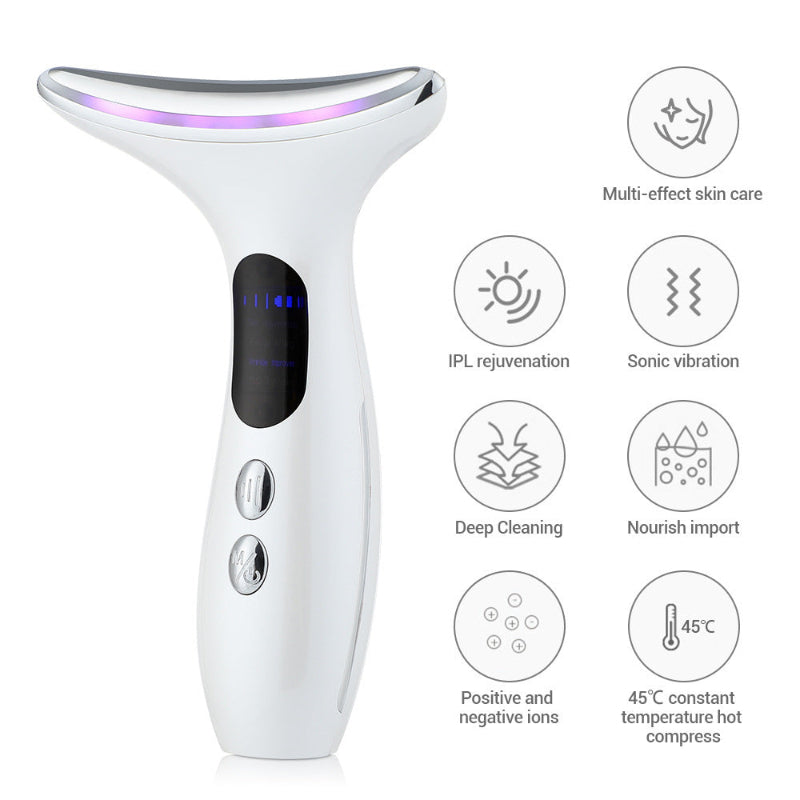 Multi Function Neck and Face Beauty Device Pink 4 in 1 LED Light Therapy EMS Lifting Anti Wrinkle Massager