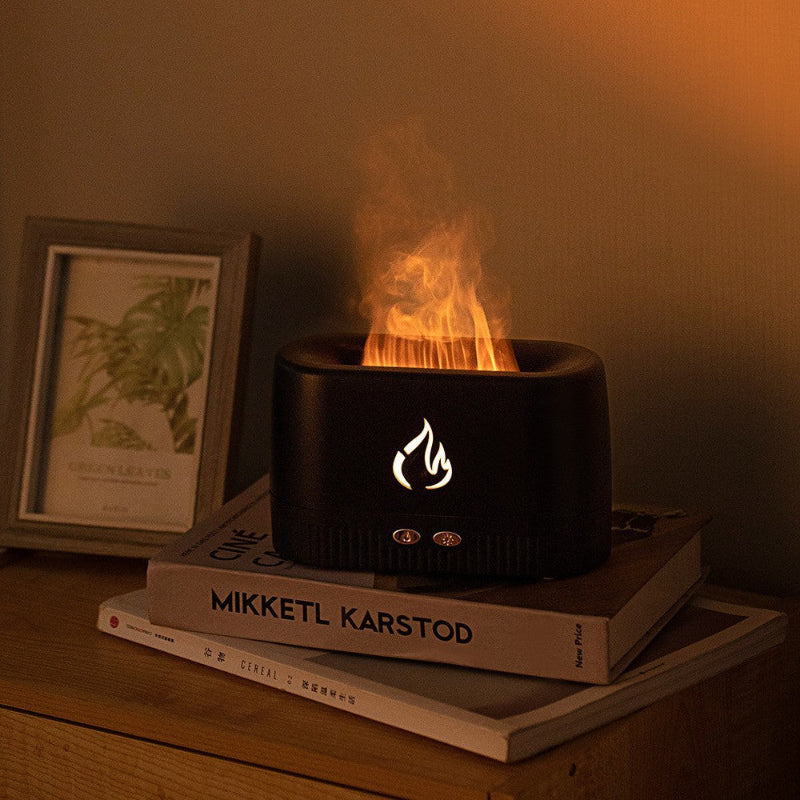 Black 3D Flame Aroma Diffuser 200ml Ultrasonic Humidifier with 7‑Color LED Light USB
