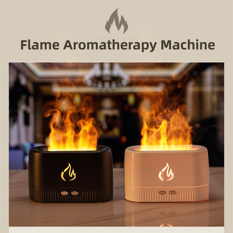 Black 3D Flame Aroma Diffuser 200ml Ultrasonic Humidifier with 7‑Color LED Light USB