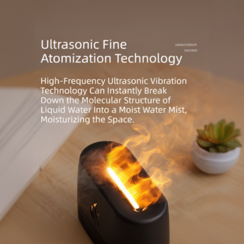 Black 3D Flame Aroma Diffuser 200ml Ultrasonic Humidifier with 7‑Color LED Light USB