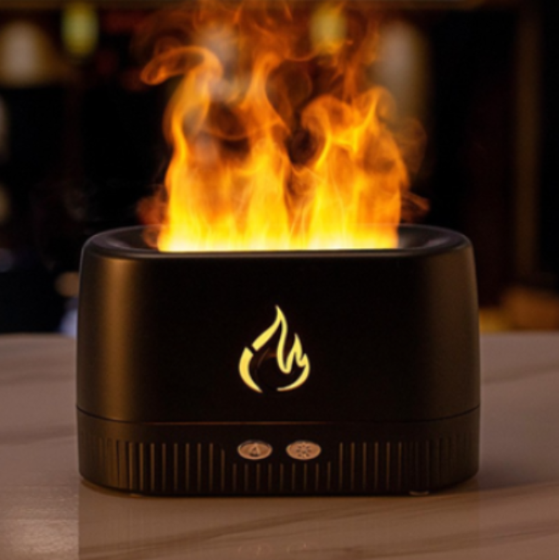 Black 3D Flame Aroma Diffuser 200ml Ultrasonic Humidifier with 7‑Color LED Light USB