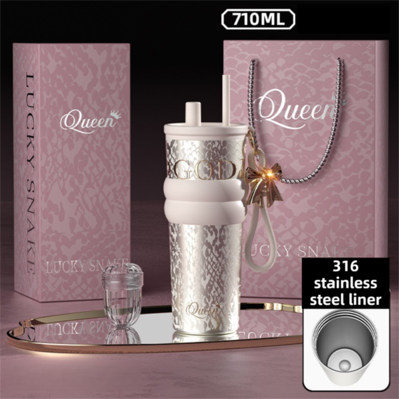 1pc Premium Insulated Beverage Cup, 316 Stainless Steel Tea/Coffee Tumbler, Outdoor & Car Use With Straw - Silver