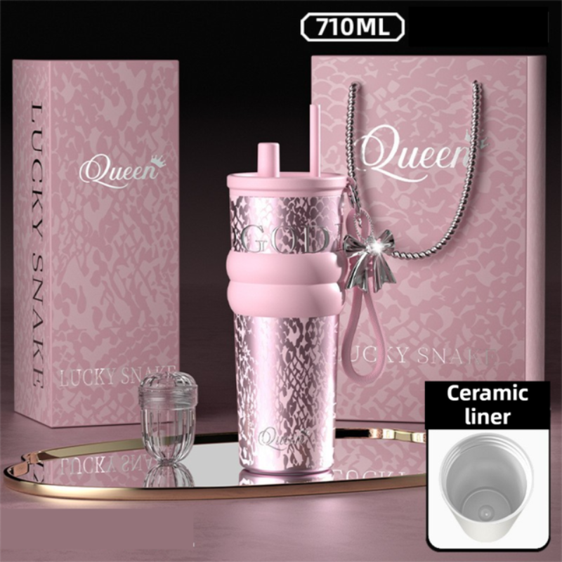 1pc Premium Insulated Beverage Cup, 316 Stainless Steel Tea/Coffee Tumbler, Outdoor & Car Use With Straw - Pink