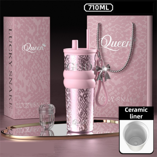 1pc Premium Insulated Beverage Cup, 316 Stainless Steel Tea/Coffee Tumbler, Outdoor & Car Use With Straw - Pink